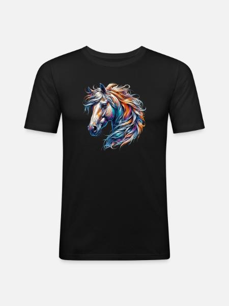 Pferd - Männer Slim Fit T-Shirt - Schwarz