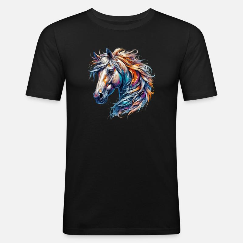 Pferd - Männer Slim Fit T-Shirt - Schwarz
