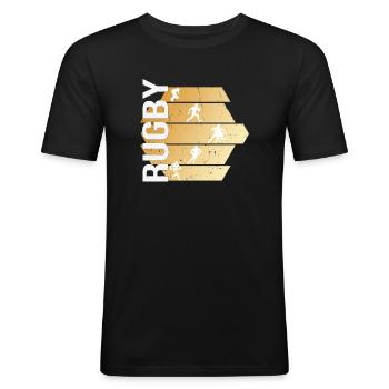 Rugby - Männer Slim Fit T-Shirt - Schwarz - Vorne - Nik (191cm)