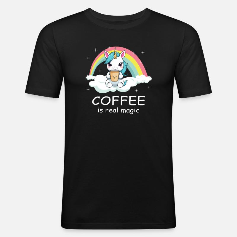 Süßes Kaffee Einhorn - Männer Slim Fit T-Shirt - Schwarz