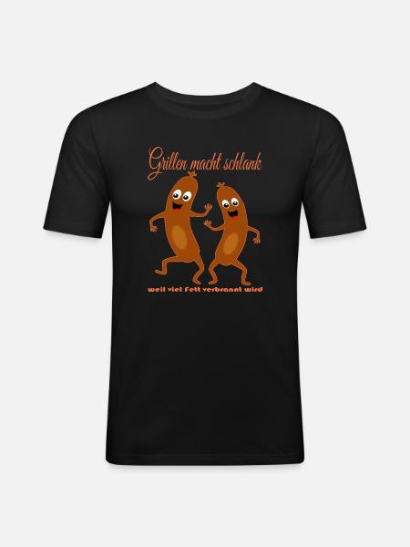 Lustige Würstchen Grillen - Männer Slim Fit T-Shirt - Schwarz