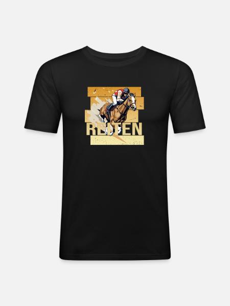 Reiten - Männer Slim Fit T-Shirt - Schwarz