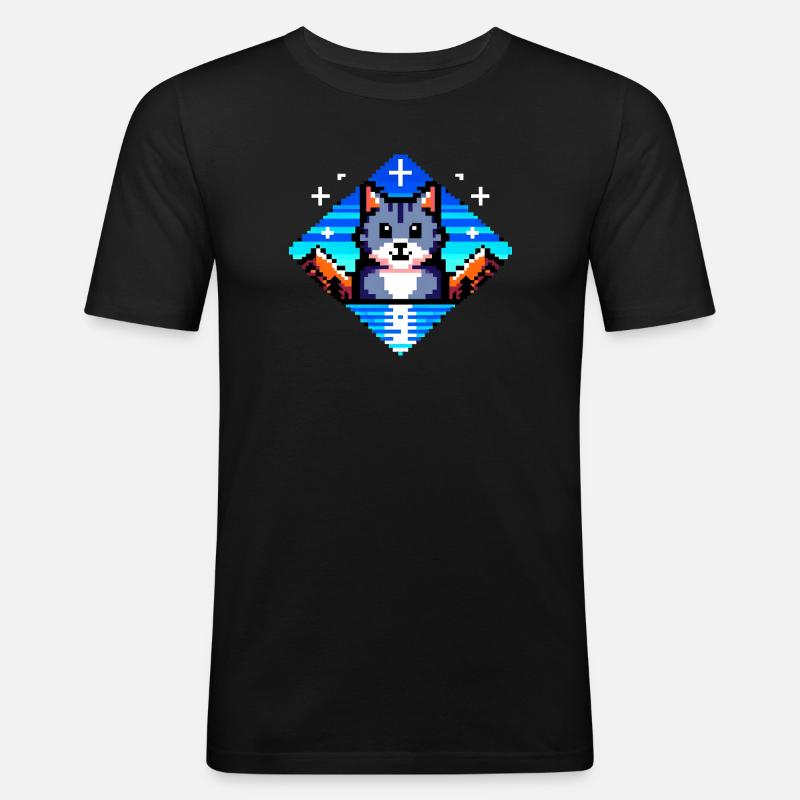 Pixel Cat - Männer Slim Fit T-Shirt - Schwarz