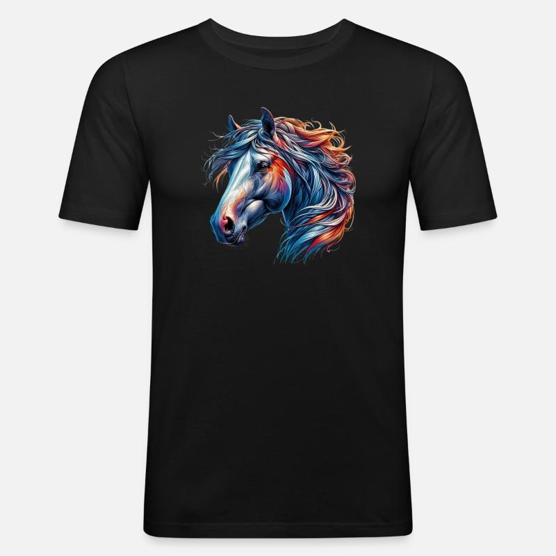 Pferd - Männer Slim Fit T-Shirt - Schwarz