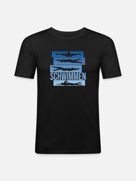 Schwimmen - Männer Slim Fit T-Shirt - Schwarz
