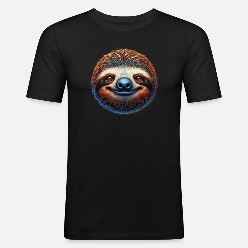 Faultier - Männer Slim Fit T-Shirt - Schwarz