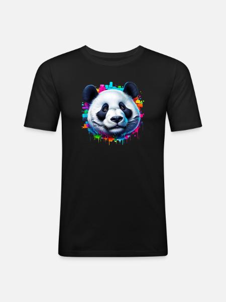 Panda - Männer Slim Fit T-Shirt - Schwarz