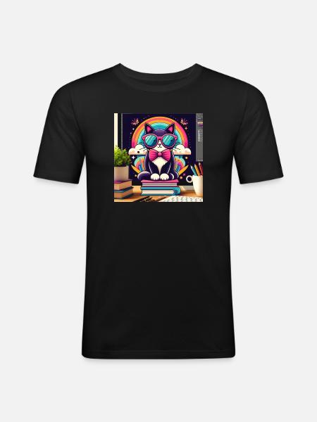 Studious cat with glasses - Men's Slim Fit T-Shirt - black