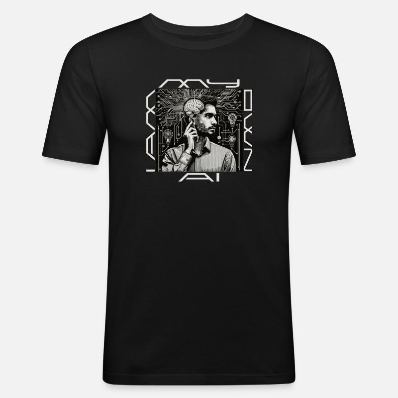 Kopfwerk: Geist trifft Code - Männer Slim Fit T-Shirt - Schwarz