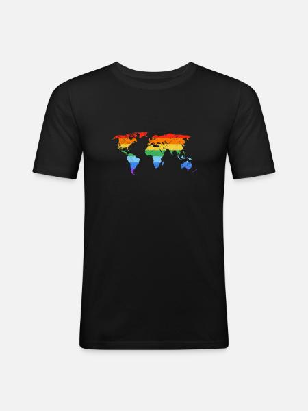 Rainbow World Map Pride - Men's Slim Fit T-Shirt - black
