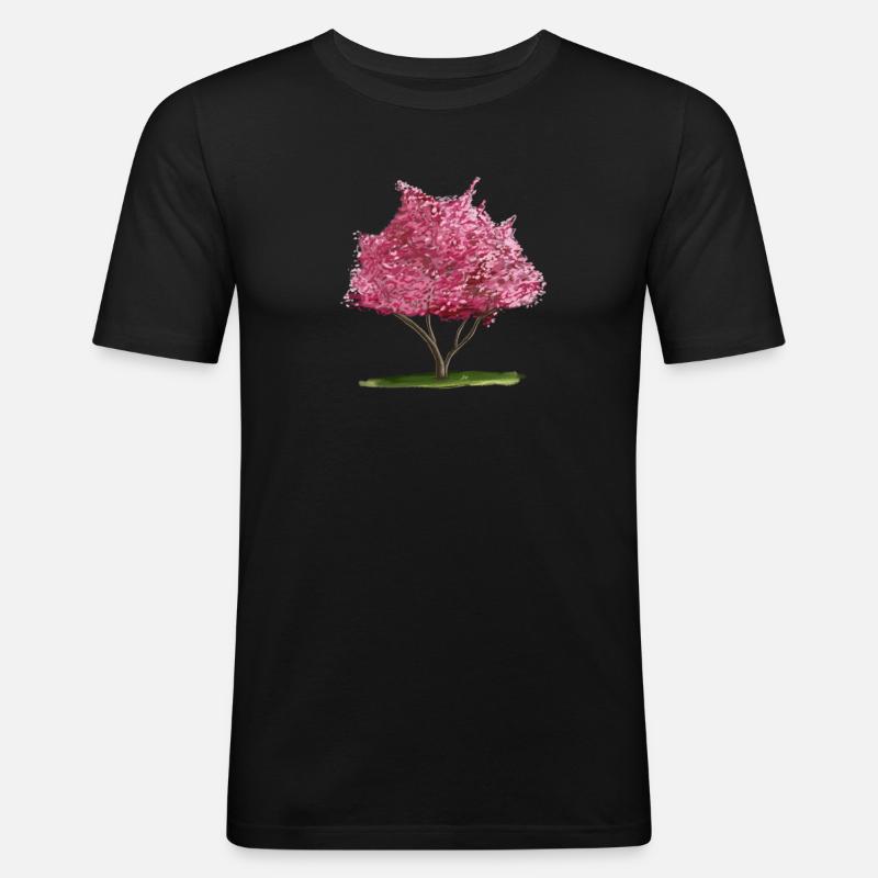 Kirsch-Sakura Rosa Blumenbaum - Männer Slim Fit T-Shirt - Schwarz