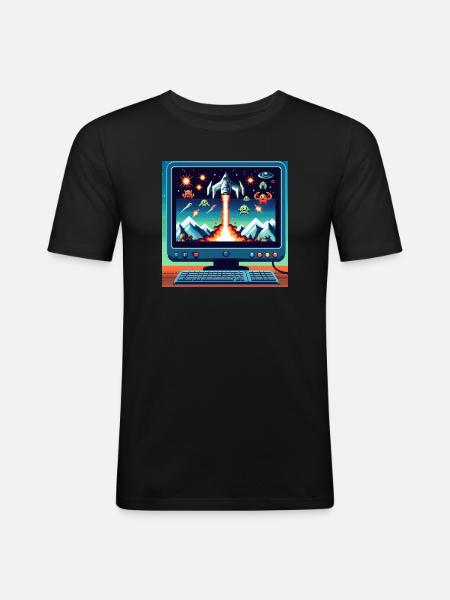 Retro Airplane Game - Men's Slim Fit T-Shirt - black
