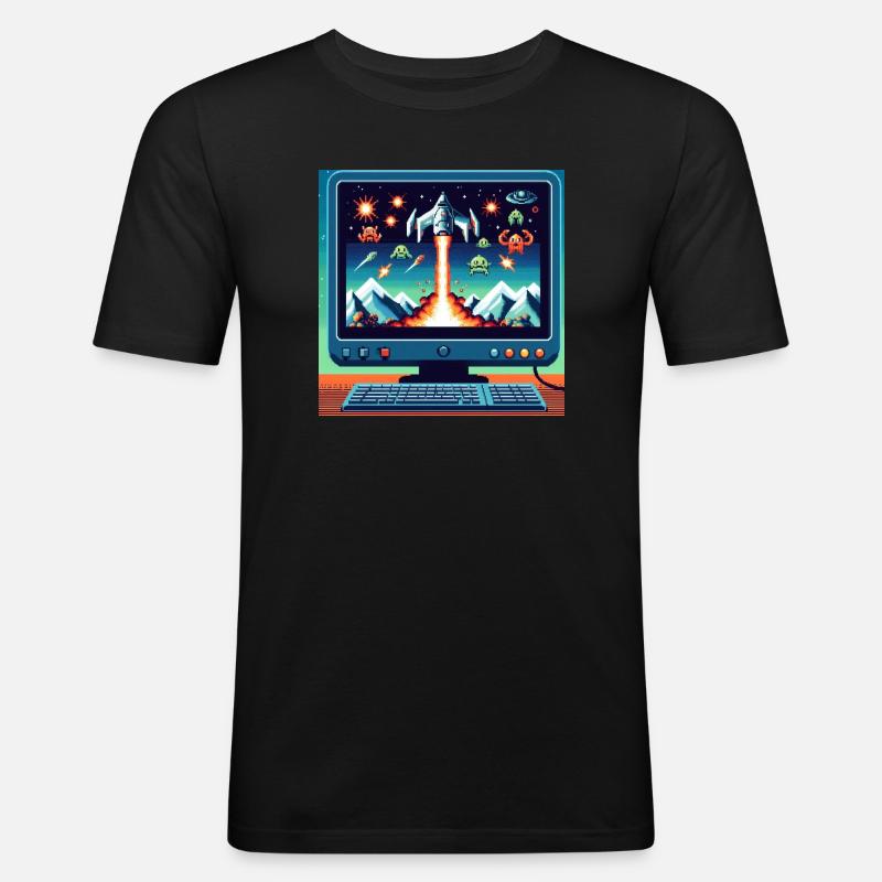 Retro-Flugzeug-Spiel - Männer Slim Fit T-Shirt - Schwarz