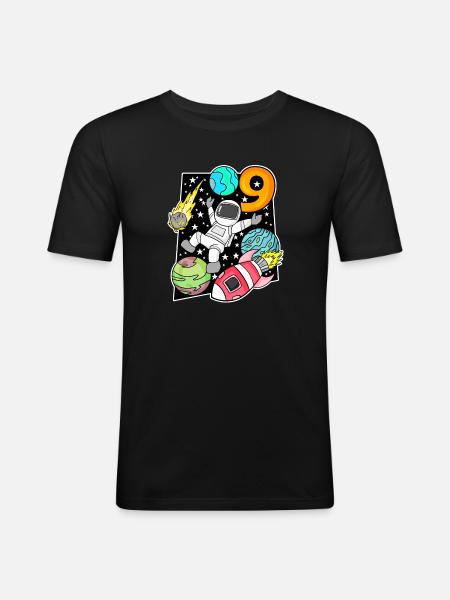 Astronaut - 9th Birthday Boy - Men's Slim Fit T-Shirt - black