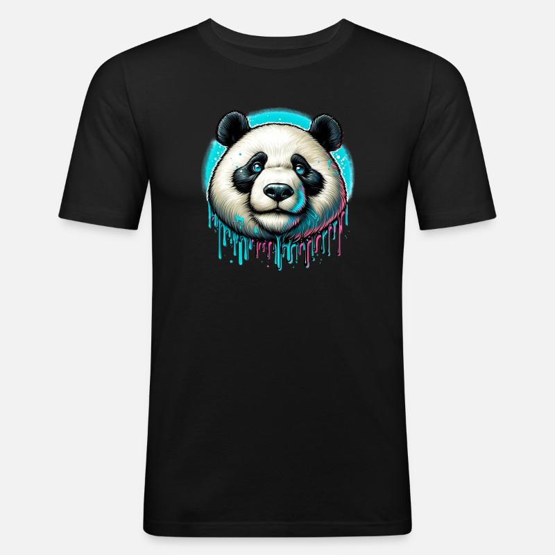 Panda - Männer Slim Fit T-Shirt - Schwarz