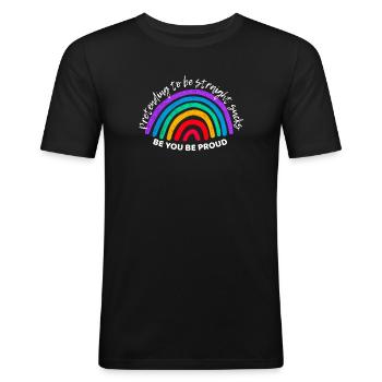 Prétendre être hétéro, c’est nul. - T-shirt près du corps Homme - noir - Devant - Nik (191cm)