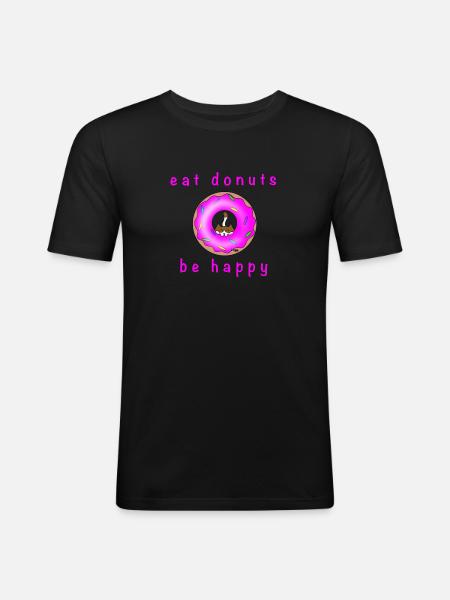 Cat with Donat - Men's Slim Fit T-Shirt - black