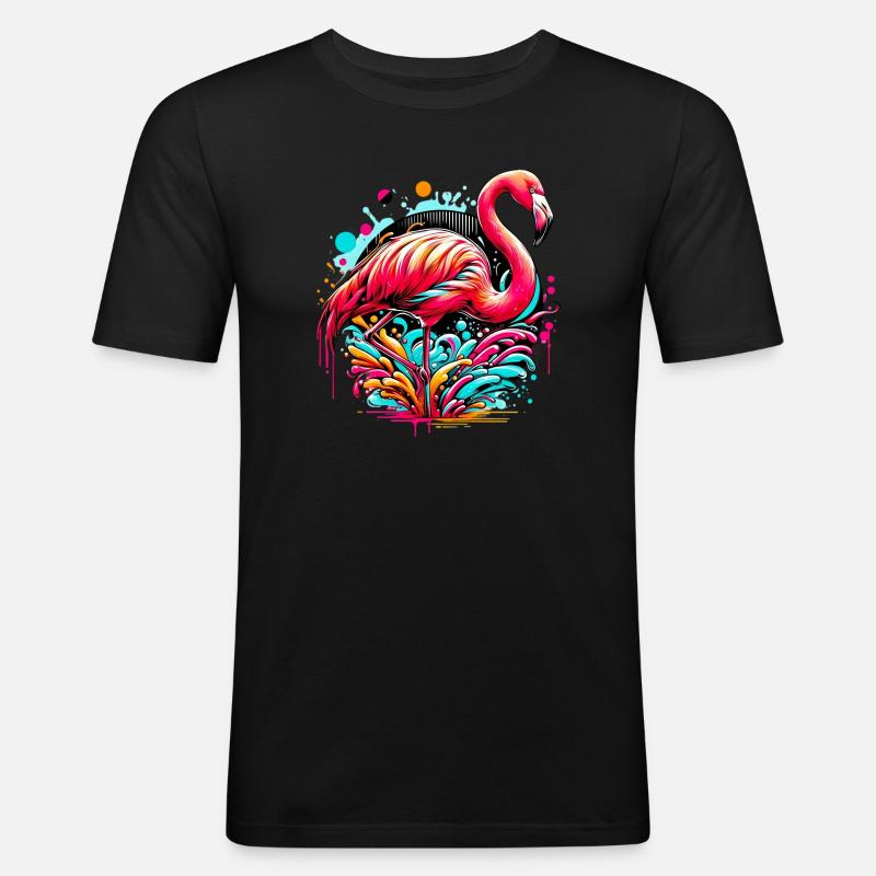 Flamingo - Männer Slim Fit T-Shirt - Schwarz