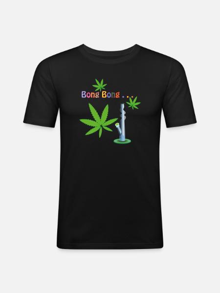 Cannabis Leaves with Bong - Men's Slim Fit T-Shirt - black