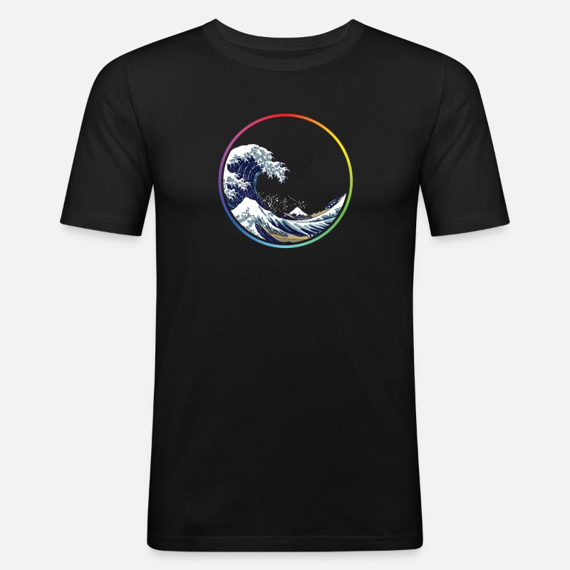 Rainbow Wave Circle - Men's Slim Fit T-Shirt - black