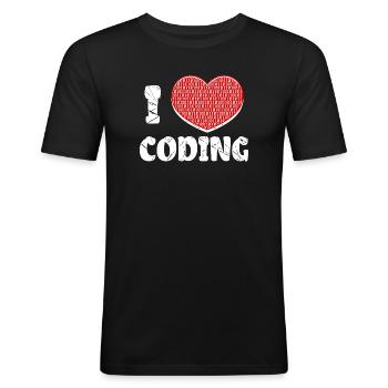 Developer Herz Coden Statement Programmierer - Männer Slim Fit T-Shirt - Schwarz - Vorne - Nik (191cm)