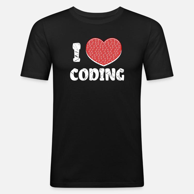 Developer Herz Coden Statement Programmierer - Männer Slim Fit T-Shirt - Schwarz