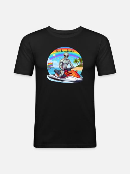 AlienJet Ski am Strand - Männer Slim Fit T-Shirt - Schwarz