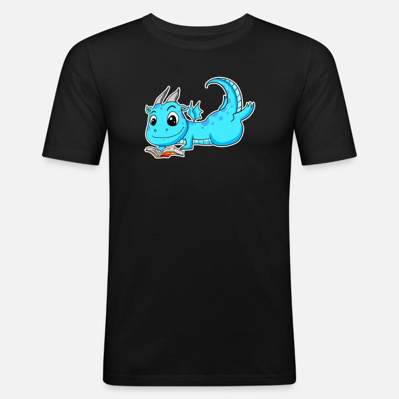 Drache Buch Lesen - Männer Slim Fit T-Shirt - Schwarz