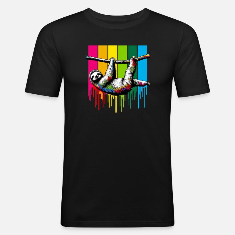 Faultier - Männer Slim Fit T-Shirt - Schwarz