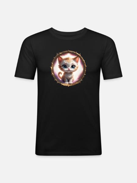 Kätzchen im Stachelring - Männer Slim Fit T-Shirt - Schwarz