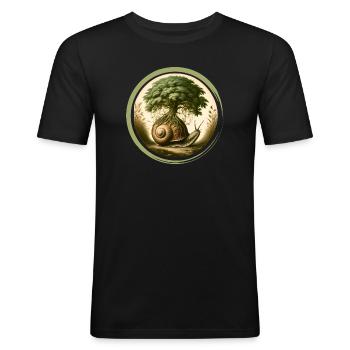 Schnecke mit einem Bonsai auf dem Schneckenhaus - Männer Slim Fit T-Shirt - Schwarz - Vorne - Nik (191cm)