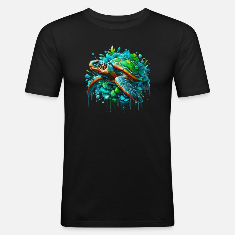 Schildkröte - Männer Slim Fit T-Shirt - Schwarz