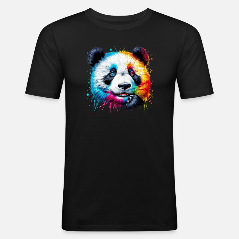 Panda - Männer Slim Fit T-Shirt - Schwarz