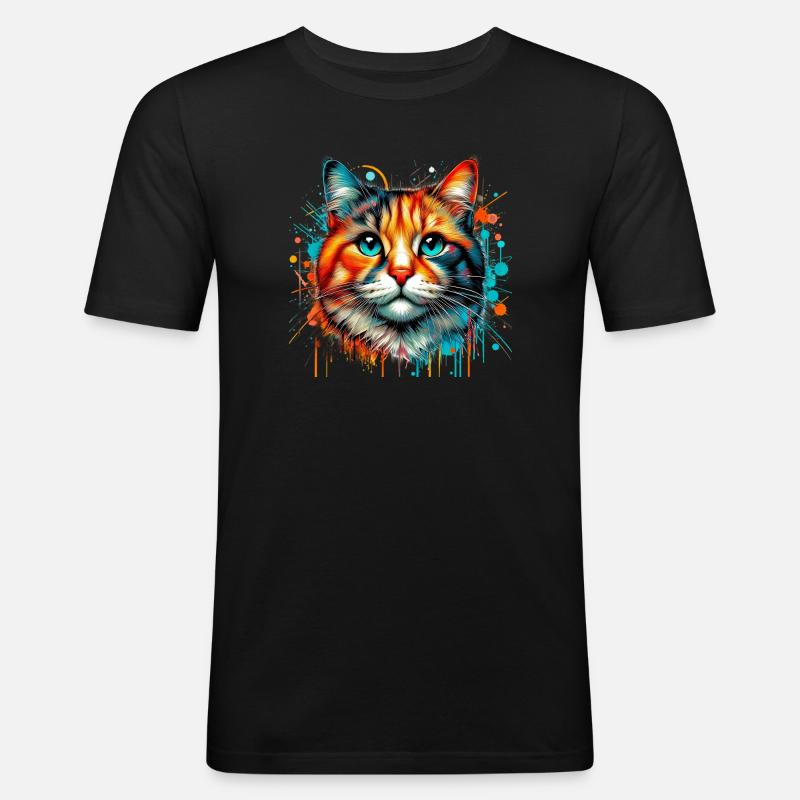 Katze - Männer Slim Fit T-Shirt - Schwarz
