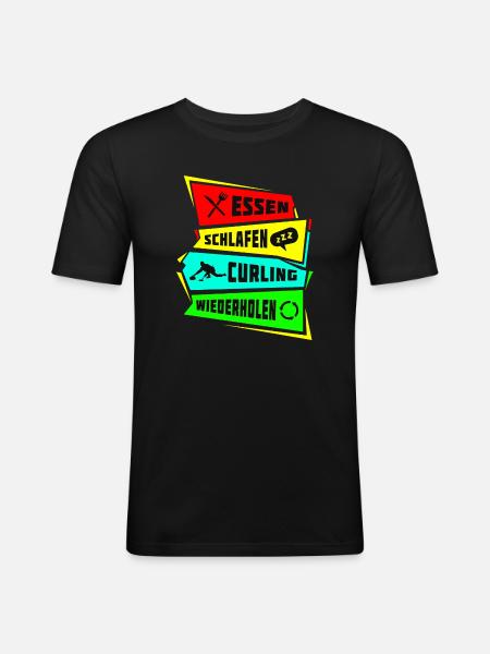 Eating Sleeping Curling Repeat - Men's Slim Fit T-Shirt - black