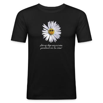 Lächelndes Gänseblümchen - Männer Slim Fit T-Shirt - Schwarz - Vorne - Nik (191cm)