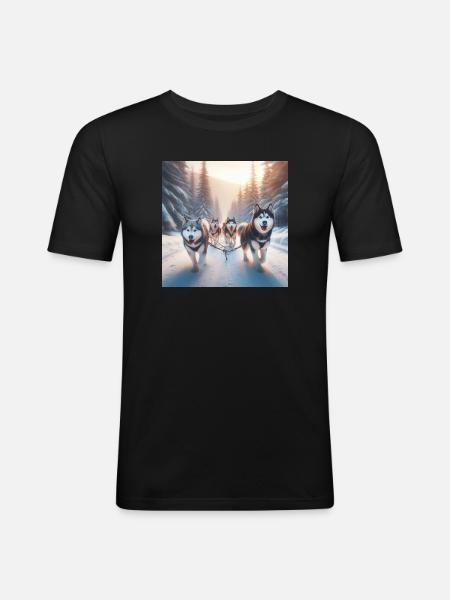 Huskies on a sled - Men's Slim Fit T-Shirt - black