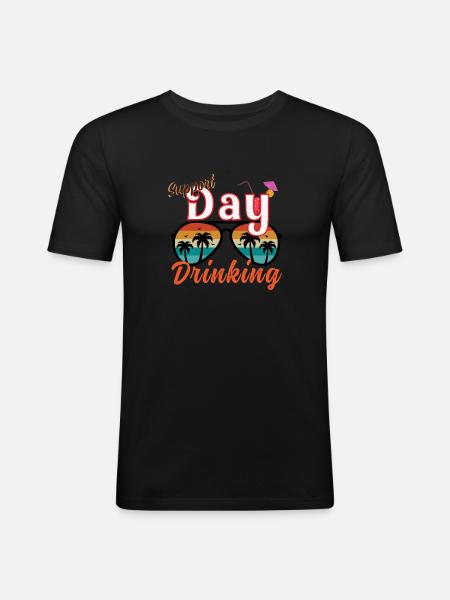 Day Drinking Palm Print - Männer Slim Fit T-Shirt - Schwarz