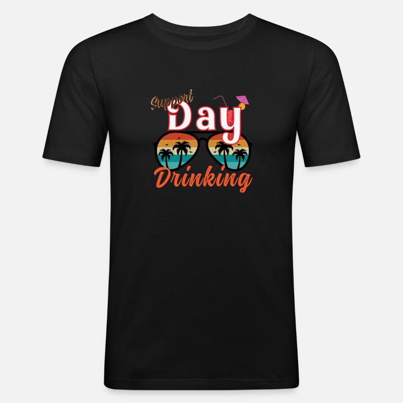 Day Drinking Palm Print - Männer Slim Fit T-Shirt - Schwarz