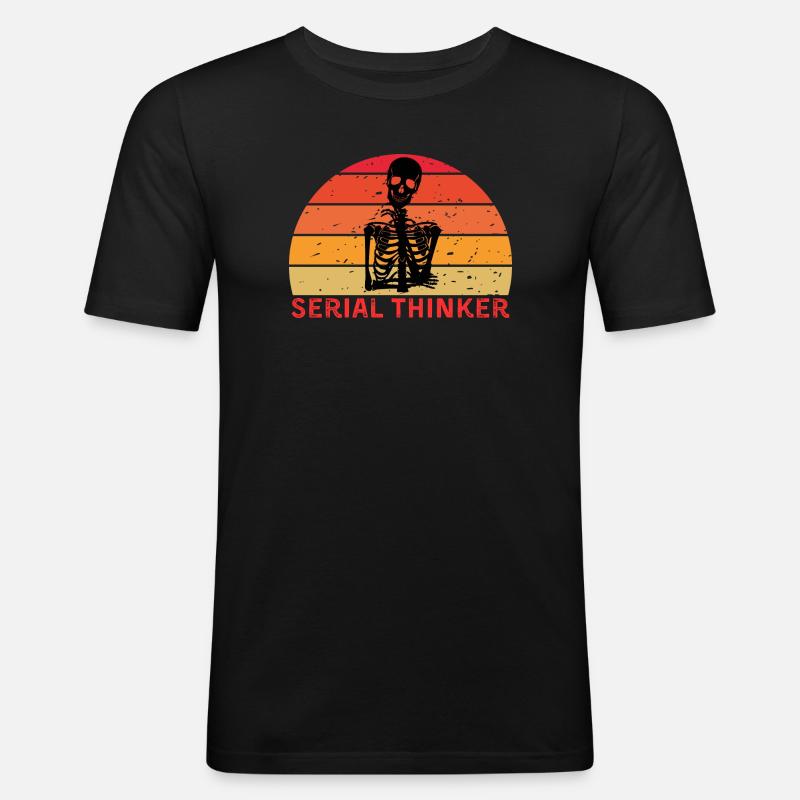 Serial Thinker Skeleton Thinking Retro Sunset - Männer Slim Fit T-Shirt - Schwarz