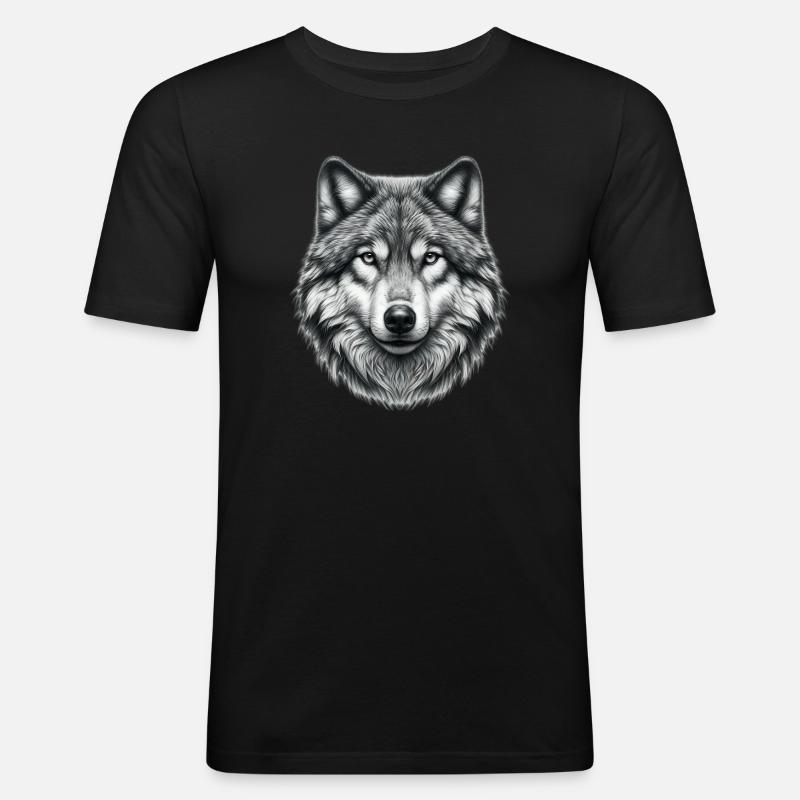 Wolf - Männer Slim Fit T-Shirt - Schwarz