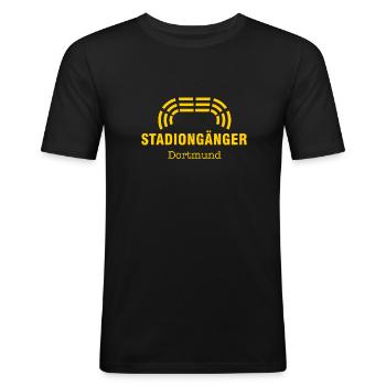 Dortmund Stadiongänger schwarz – Geschenk Fußball - Männer Slim Fit T-Shirt - Schwarz - Vorne - Nik (191cm)