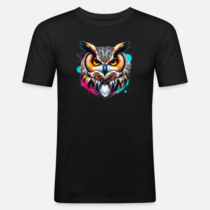 Eule - Männer Slim Fit T-Shirt - Schwarz