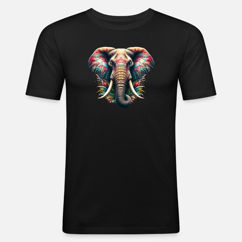 Elefant - Männer Slim Fit T-Shirt - Schwarz