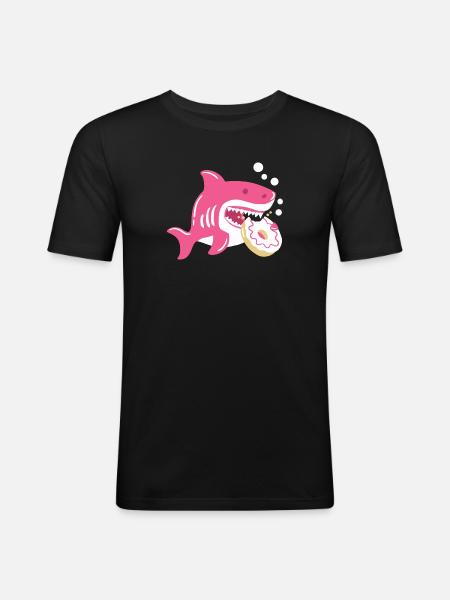 Donut und Hai - Männer Slim Fit T-Shirt - Schwarz