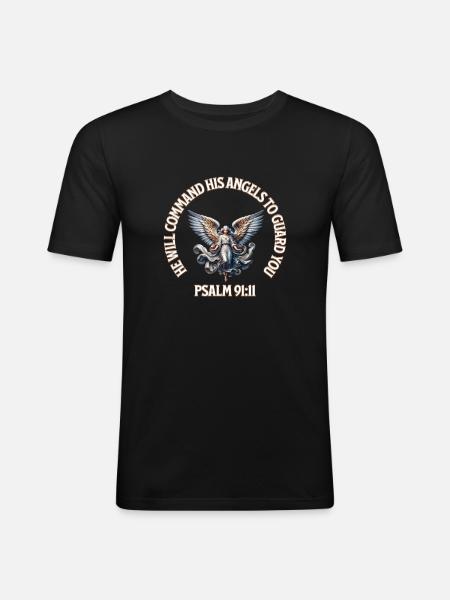Ange Céleste Psaume 91:11 Design - T-shirt près du corps Homme - noir