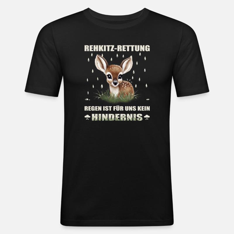 Rehkitz Rettung - Männer Slim Fit T-Shirt - Schwarz