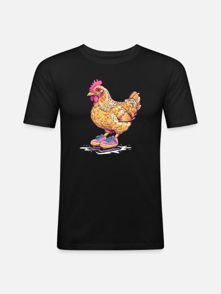 Chicken on Skates Cartoon - Men's Slim Fit T-Shirt - black