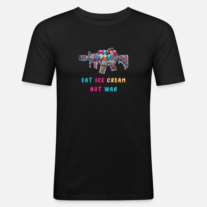 Eiscreme statt Krieg - Männer Slim Fit T-Shirt - Schwarz