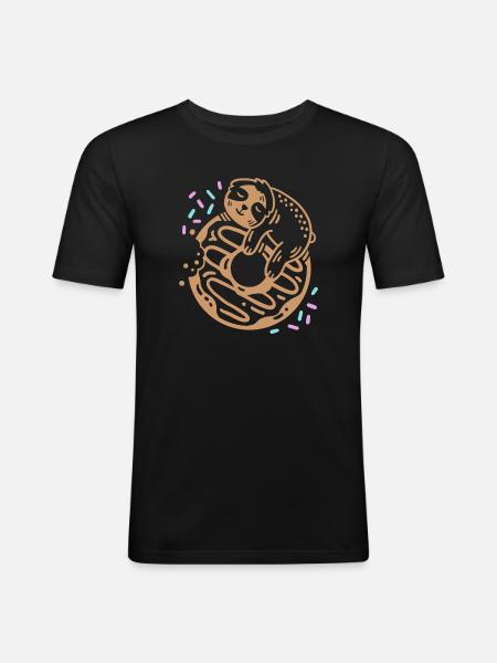 Donut und Faultier - Männer Slim Fit T-Shirt - Schwarz